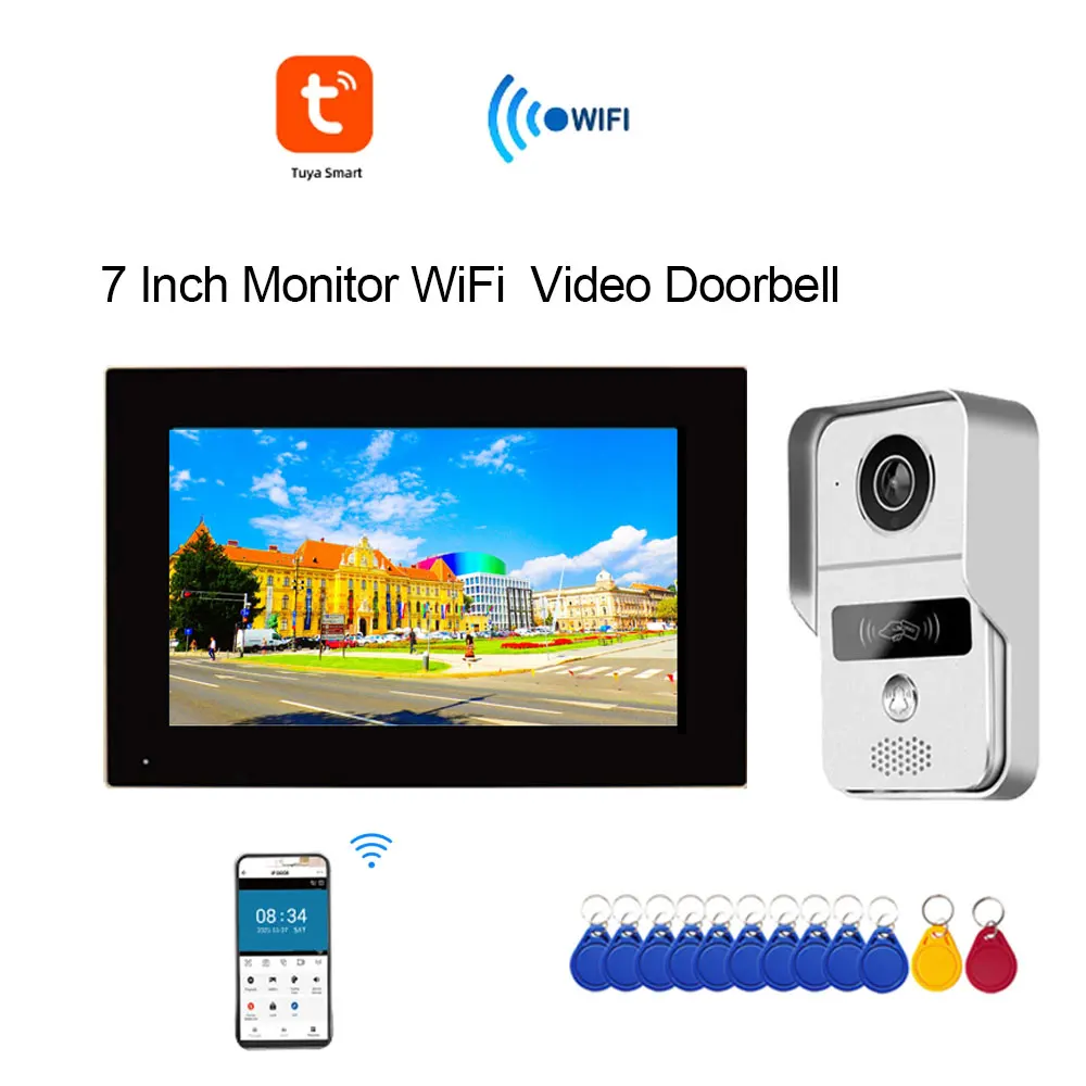 1080P TUYA 7 Inch 2 LCD Touch Screen Video Intercom Access Control Wifi Video Doorbell System Doorphone Door RFID Unlock Camera