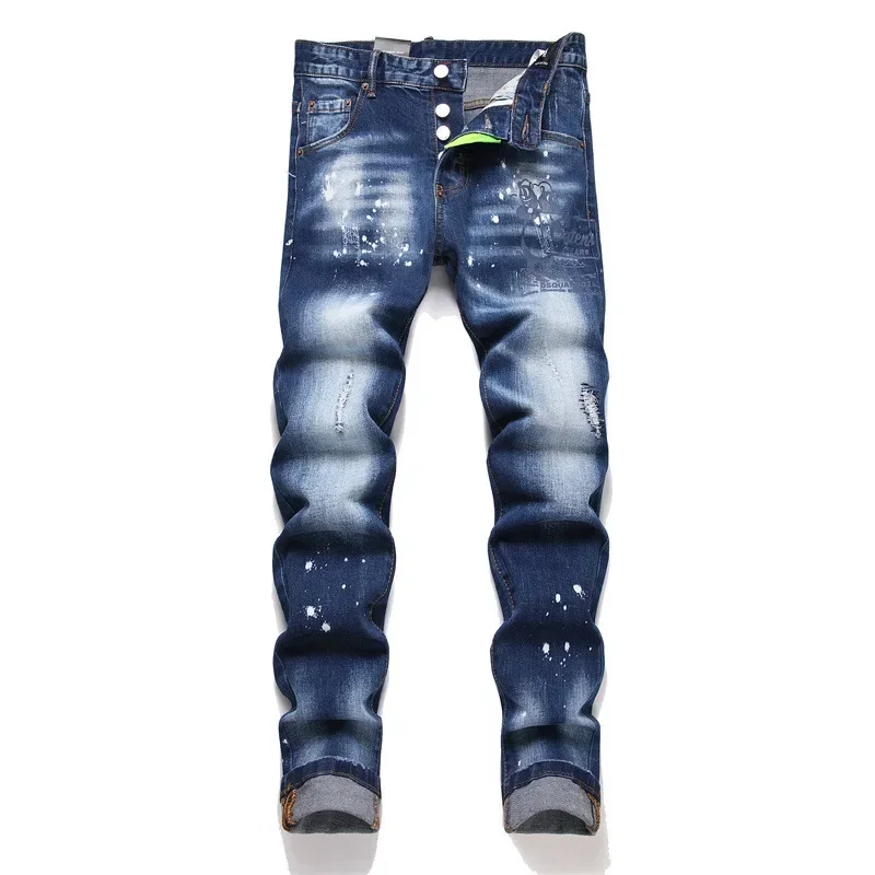 2025 Mens Skinny Jeans Luxury Brand Light Blue Holes Long Trousers Male Stretch Slim Pants Quality Ripped Jeans Men Clothing