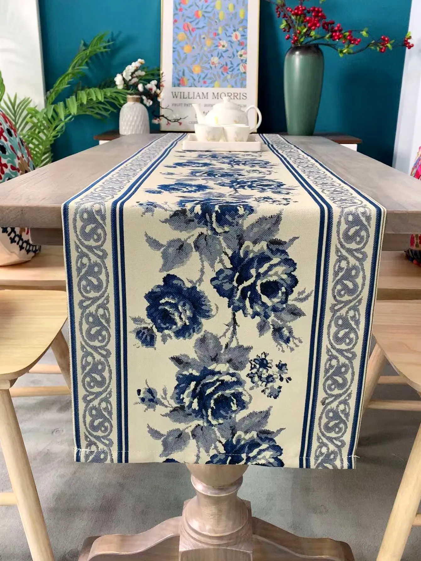 Chinese Flower Embossed Embroidery Chenille Table Runner Living Room Table Coffee Table Placemat Decoration