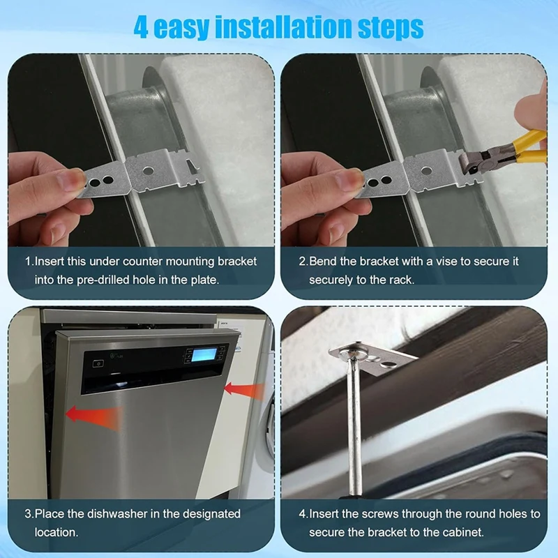 ABKB 2 компл. 5001DD4001A Комплект монтажных кронштейнов для посудомоечной машины, 5001DD4001A Монтажные зажимы для посудомоечной машины под монтажными кронштейнами для стойки
