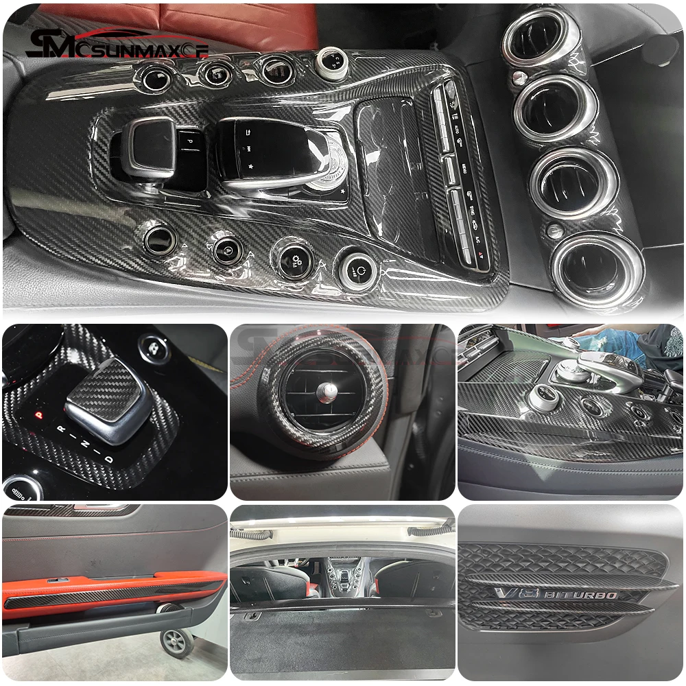 For Benz AMG GT GTS GTC GTR C190 R190 2Doors 2015-2018 Dry Carbon Fiber Center Panel Sticker Cover 4Pcs Car Interior Accessories