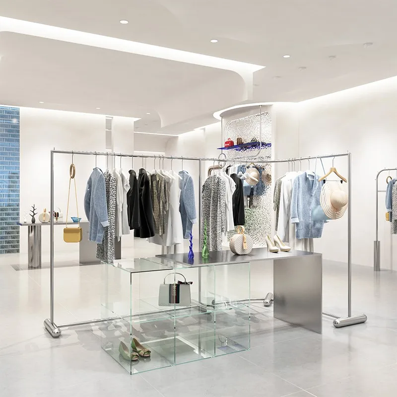 Clothing store display rack Floor-to-ceiling corner women's clothing store Special arc shelf in the middle Hanging hanger