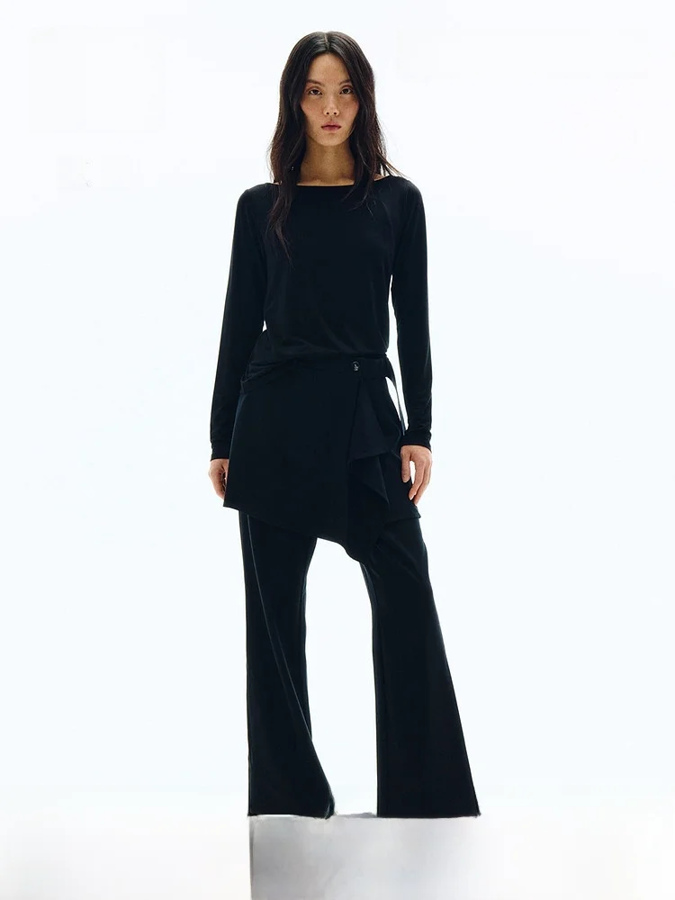 

H&M Women's Fashionable Casual Pants Skirt Design Evening Dress Polyester Fiber Natural Waist Straight Leg Pants 1322614