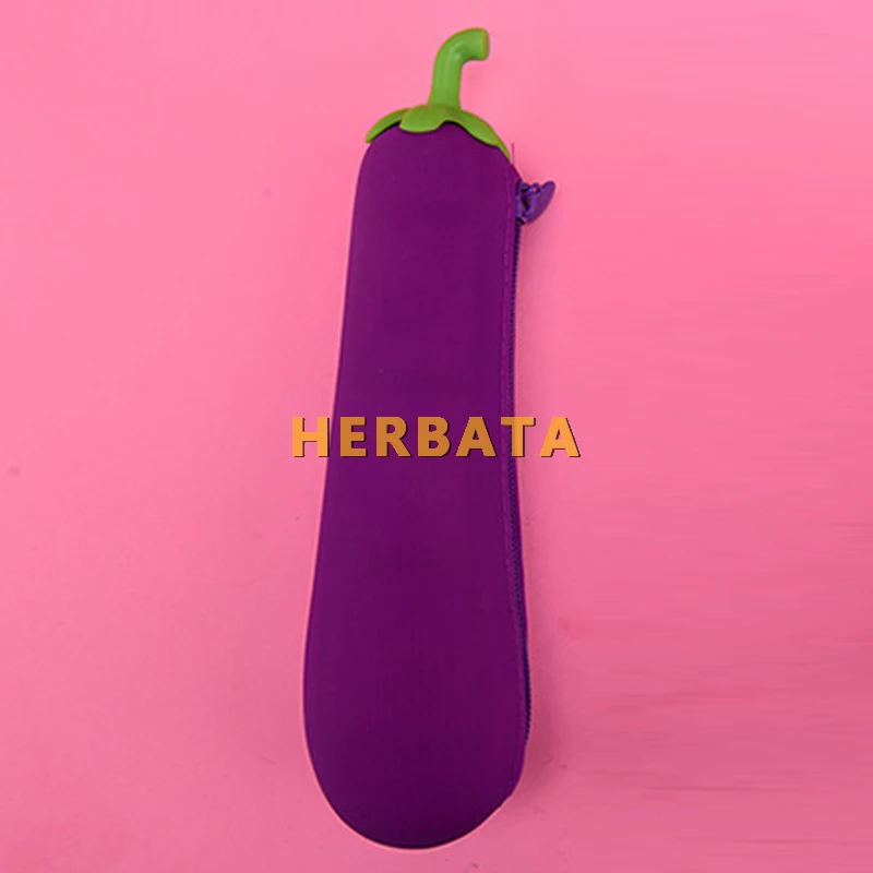 Eggplant Silicone Jelly Pencil Case - Cute Cartuchera Pen Bag for Kids, Student School Supplies Storage Box