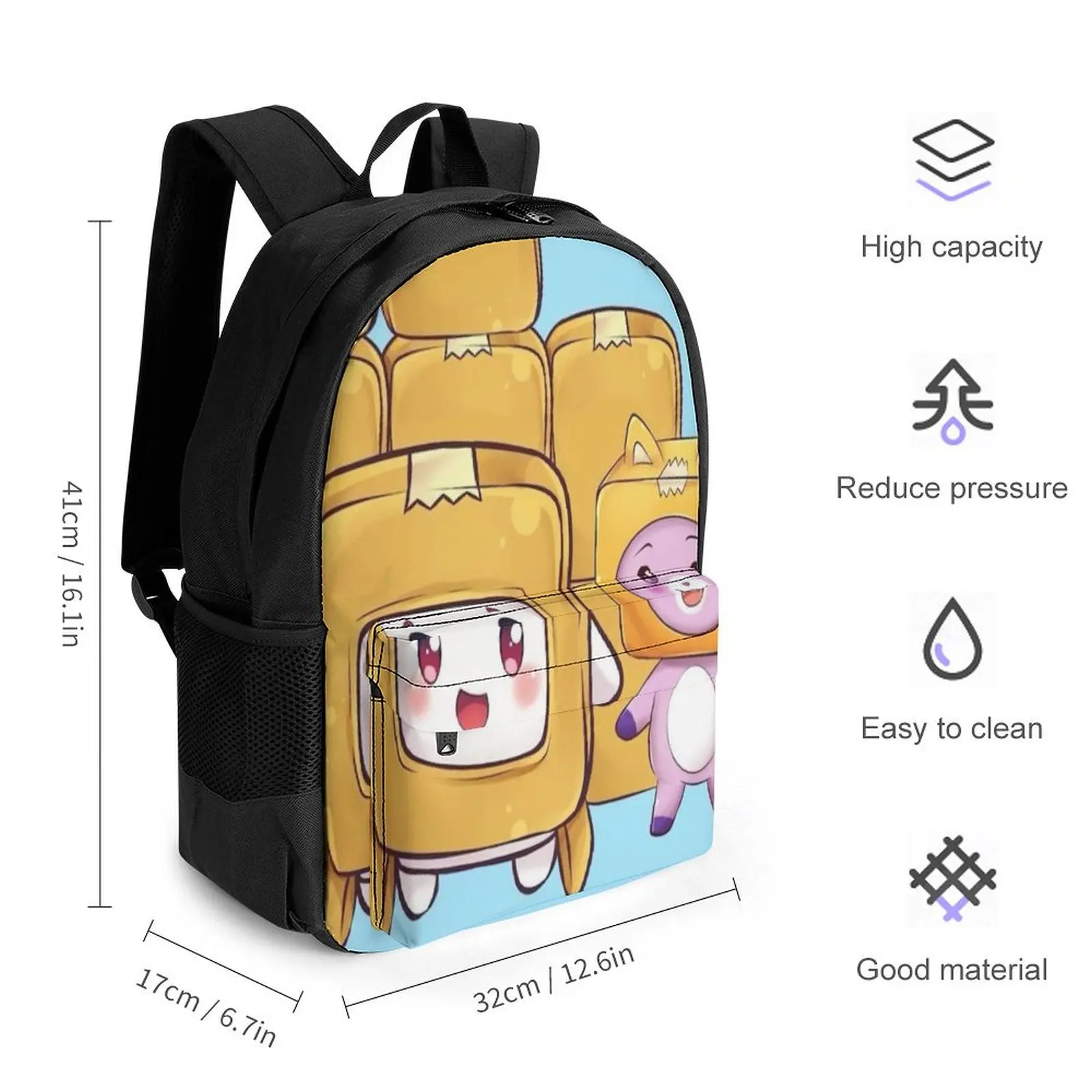 16-Inch Student Schooltas Cartoon Doos 3d Geprinte Rugzak Tiener Rugzak Laptop Tas Custom Anime Game Patroon Rugzak