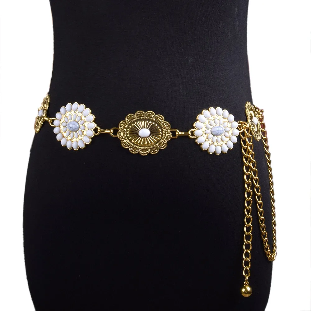 Taillenkette Damen Dekorativer Taillengürtel für Kleid Ethno-Stil Kettengürtel Gold und Silber
