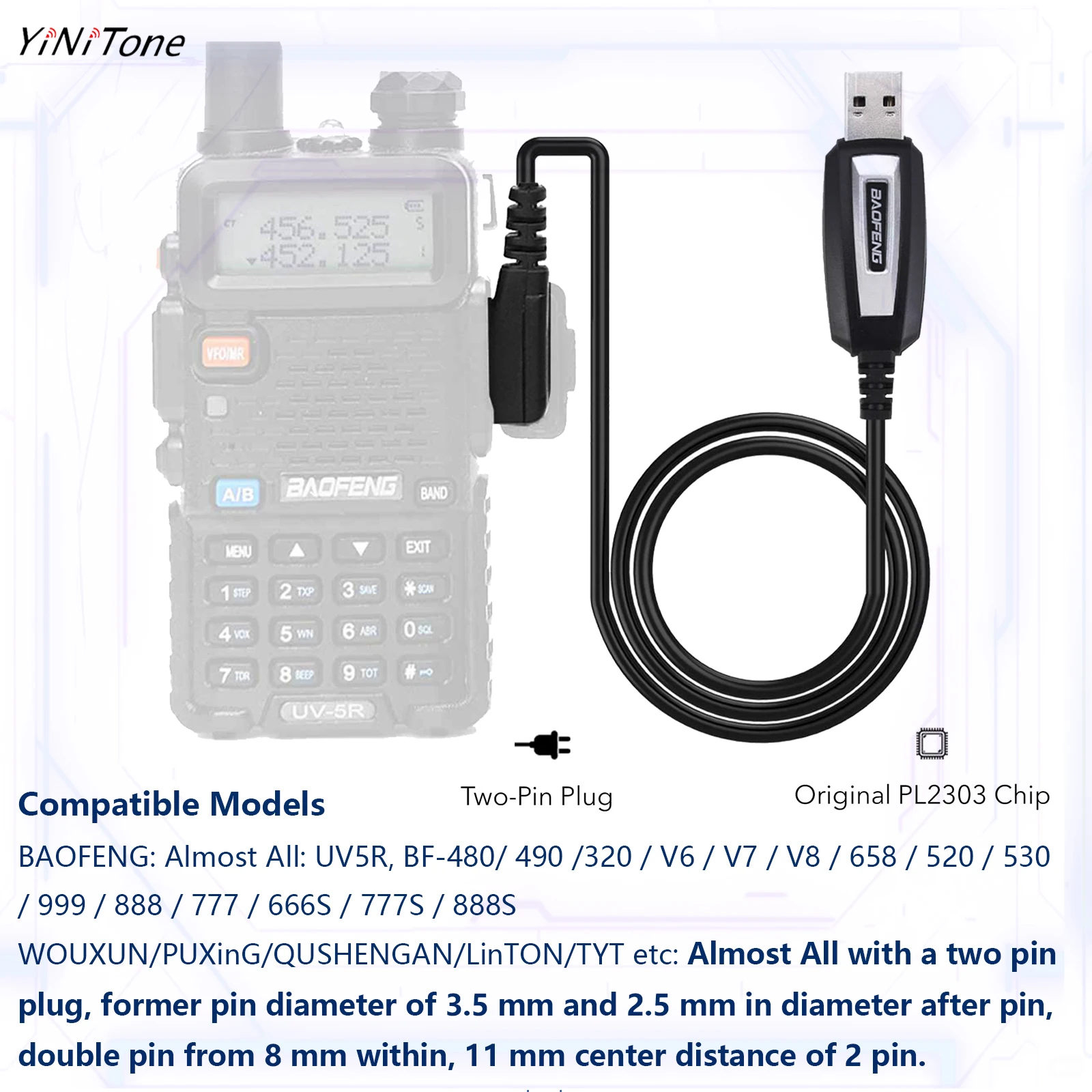 Tweeweg Ham Draagbare Cb Radio Usb Programmering Kabel Met Driver Cd Voor Baofeng Uv5r Uv82 Bf 888S Twee Pin Plug K Poort Programmakabel