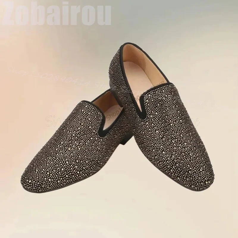 Rhinesotne Decor Lage Top Vierkante Teen Loafers Mode Slip Op Mannen Schoenen Luxe Handgemaakte Party Banket Bruiloft Mannen Jurk Schoenen