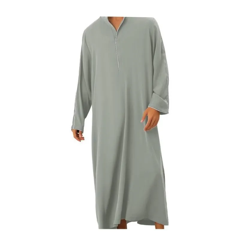 

Casual Simple Men's Long Robe Shirt Arab Muslim Style Loose Fit PU Leather One-Piece Velvet Material Non-Fading Non-Shrinking
