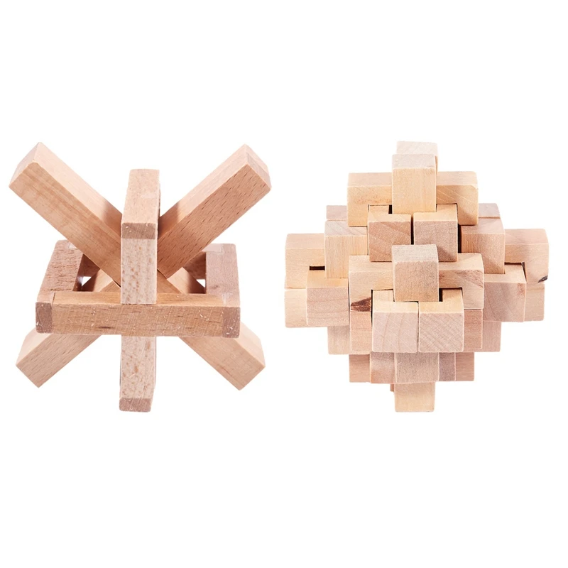 

2 Pcs Wood Puzzle Brain Teaser Toy Games For Adults / Kids Puzzles Toy,8 X 8 X 8Cm & 10 X 10 X 10Cm