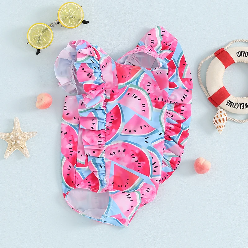 

Baby Girl Swimwear Summer Watermelon Print Ruffle Monokini Swimsuits for Toddler Bathing Suits Beachwear