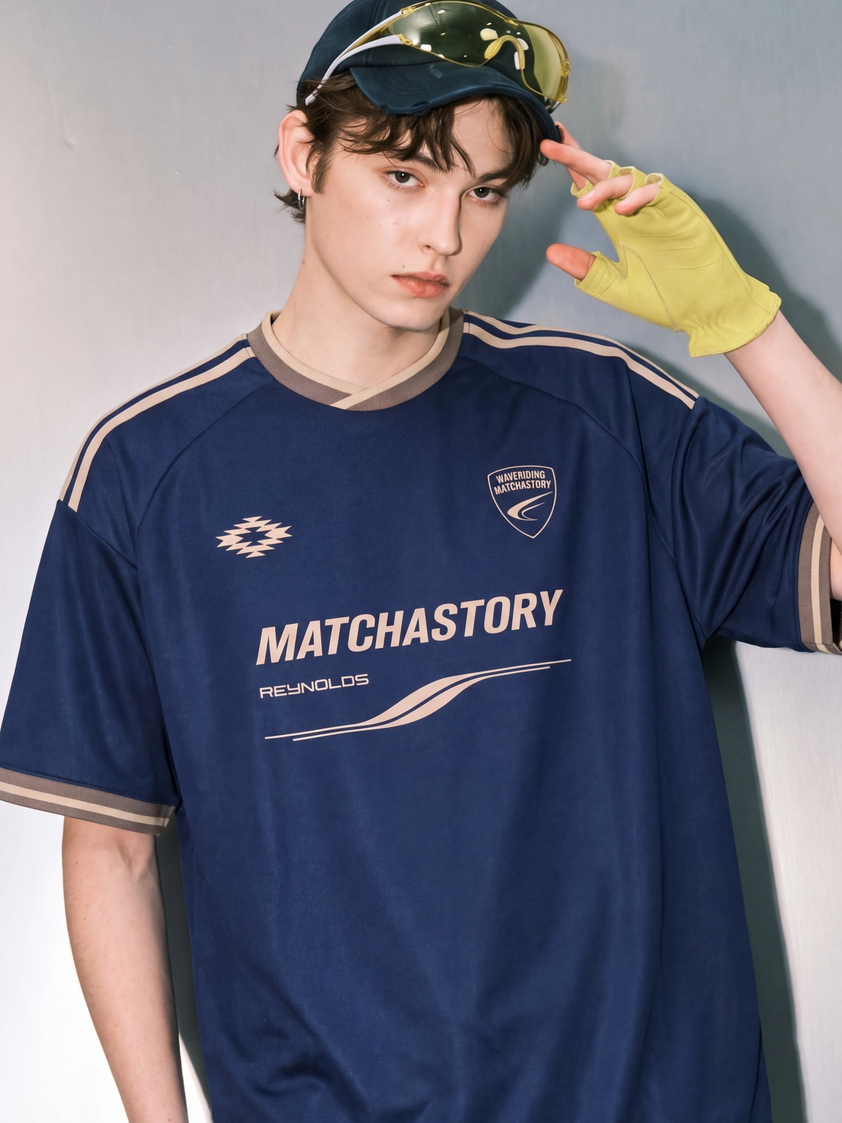 Cool Quick Dry T-Shirt Shoulder Sleeve Color Block Short Sleeve Loose Fit Retro College Style Unisex V-Neck Printed Polyester
