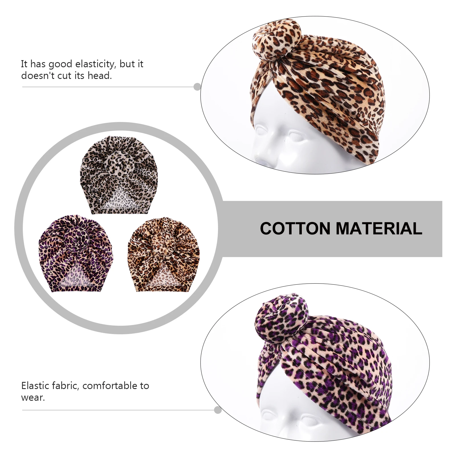 3pcs Leopard Print Pcs Cotton Newborn Cotton Baby Turban Hat Toddler Bonnet Washable Kids Newborn Hat Kids Cap Hospital - Image 6