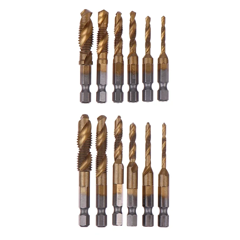 6個入り 複合メートルタップ ドリルビット ねじ山 六角軸 マシン チタン HSS タップビット 工具 金属 鋼材 木材 プラスチック用