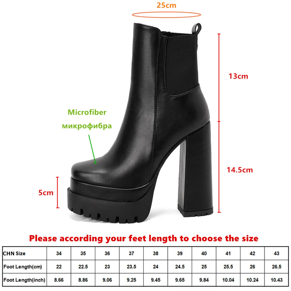 Aucegi Fashion Women Square Toe Ankle Boots Autumn Spring Platform Chunky High Heeled Plus Size 34-43 Zipper Dress Party Shoes