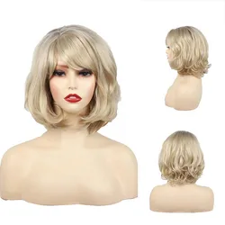 Women Synthetic Blonde Wigs Natural Wave Short Wig Middle Part Mixed Black Brown Heat Resistant False Hair for Women