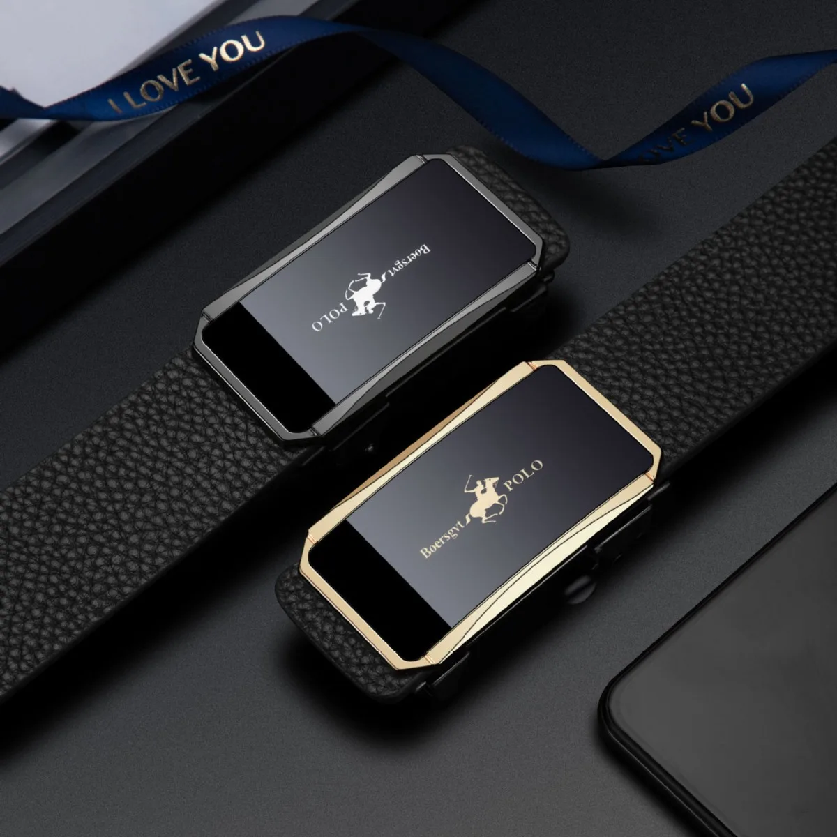 Ремень из натуральной воловьей кожи первого слоя 2025 — беззубый узор личи, автоматический, без отверстий, регулируемый для деловых повседневных брюк