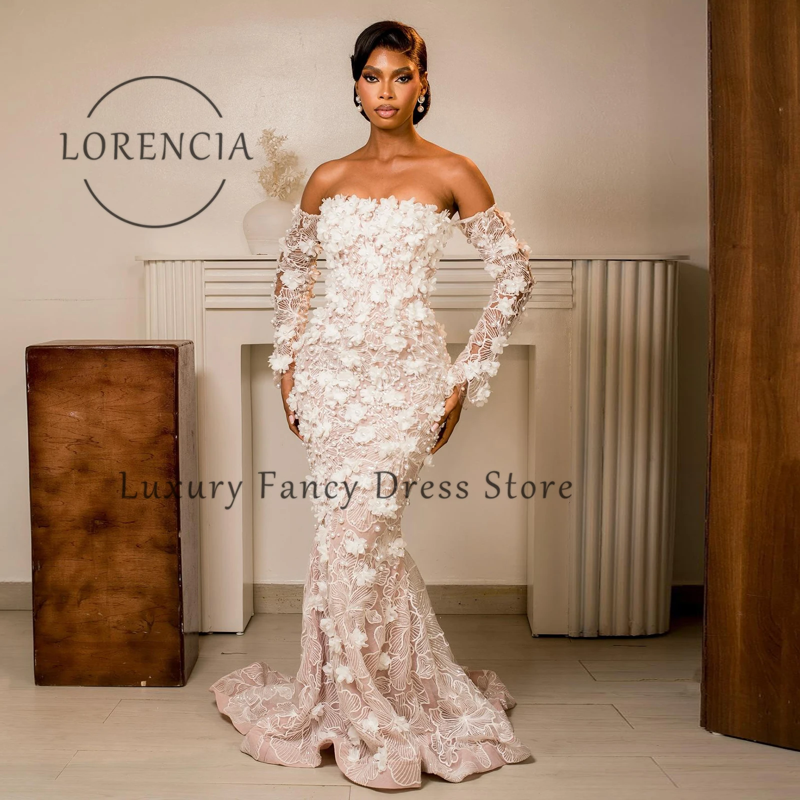 Mermaid Wedding Dress 3D Floral Lace