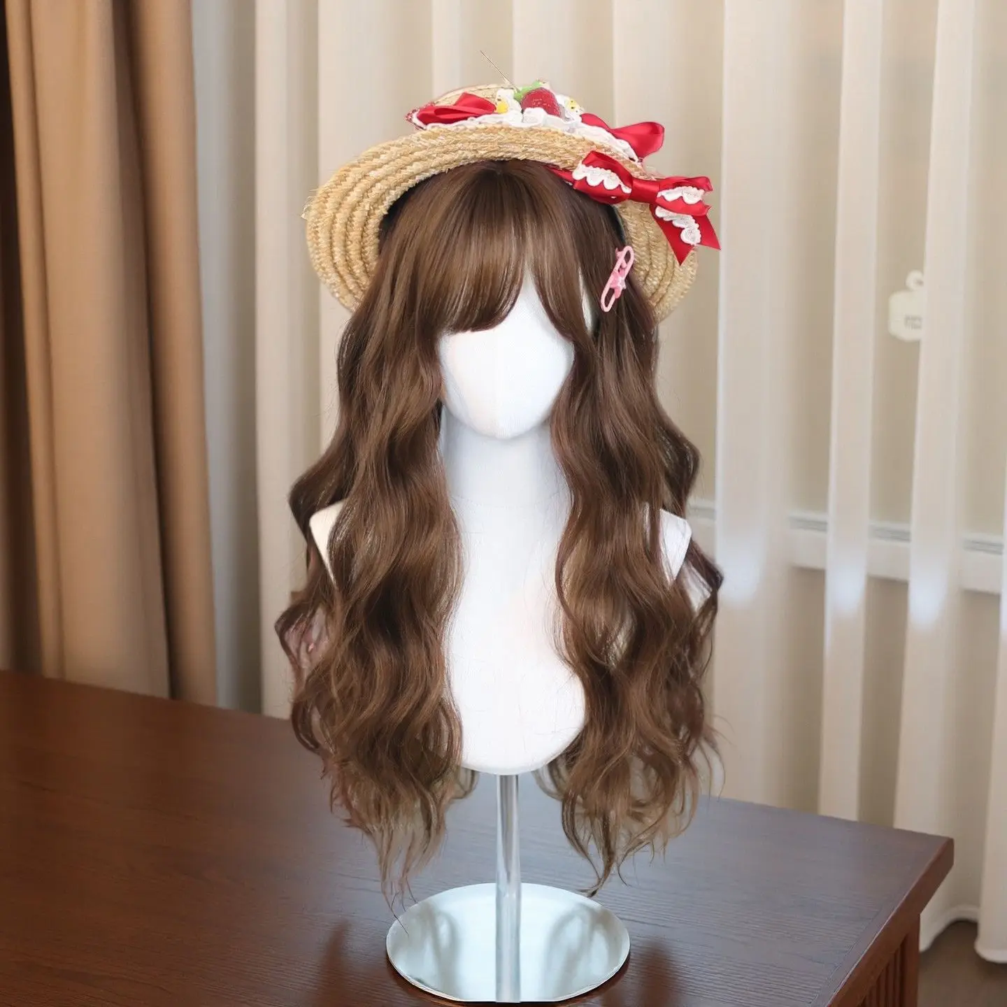 Slanted bangs and large waves wig, gentle and long rolled design, stable wearing, cute and stylish women's style