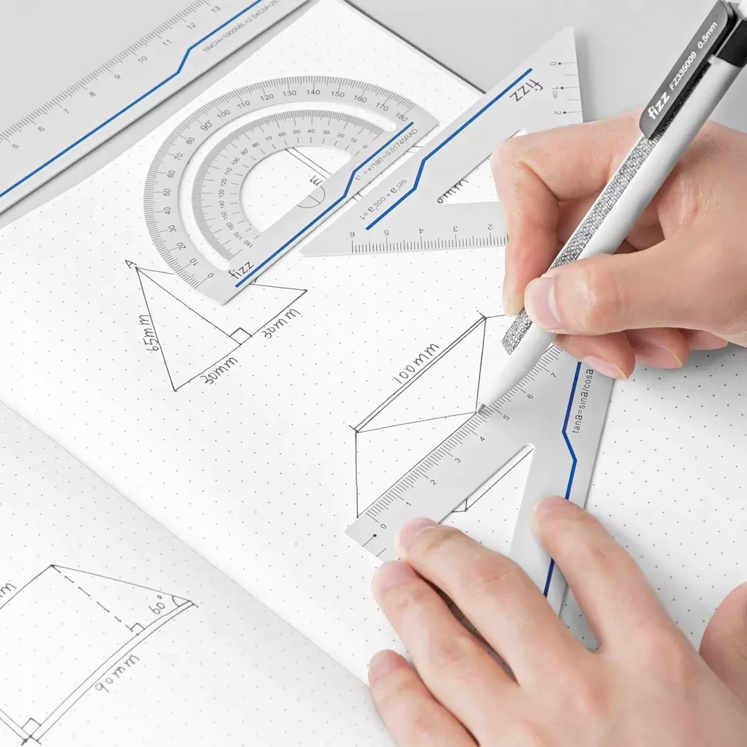 4 Trong 1 Fizz Kim Loại Thước Đồ Hợp Kim Nhôm Kết Hợp Đa Chức Năng Tam Giác Protractor Vẽ Chính Xác