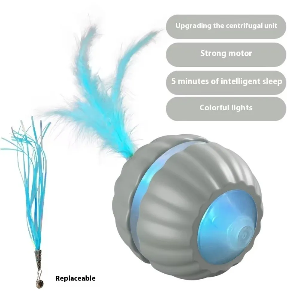 

Automatic Smart Cat Toys Fast Rolling with 2 Tails Dog Cat Training Ball Rechargeable Indoor Playing Electric Cat Ball Toy