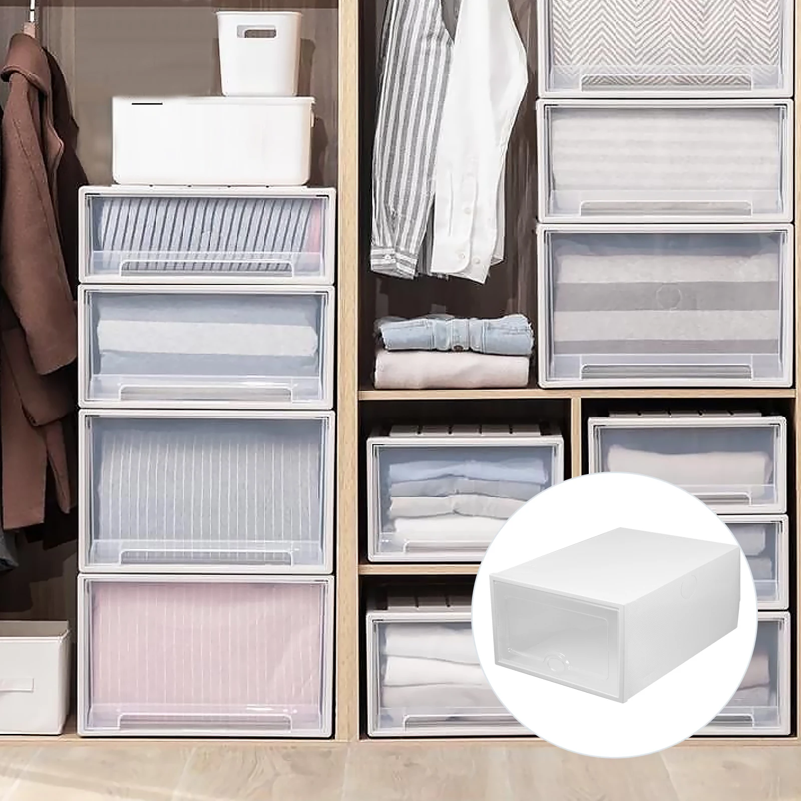 

6Pcs Transparent Plastic Shoe Box Drawer Style Stackable Shoes Organizer Storage Container for Home Store Simple Shoes Case