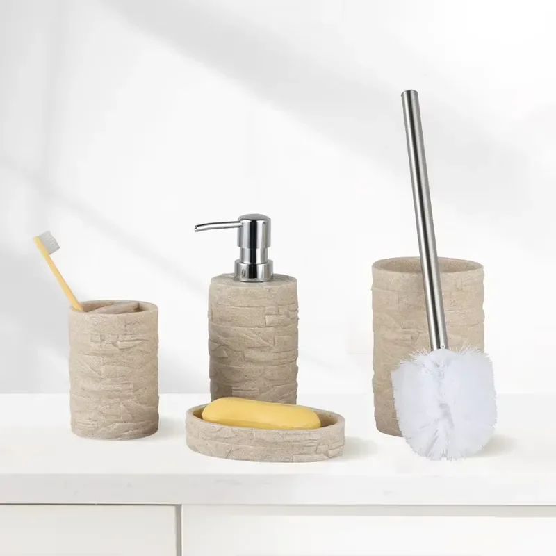 4 Piece Bathroom Accessory Set Natural Marble Stone Design Bath Accessories Holder Organizer Kit for Home Decor