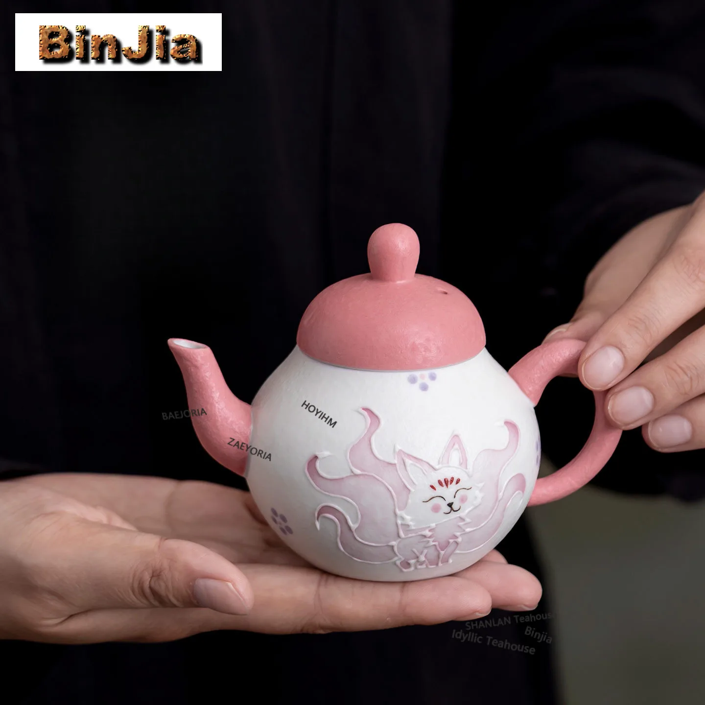 160ml Hand-painted Nine-tailed Fox Si Ting Teapot Traditional Tea Infuser Pot Tea Brewing Kettle With Strainer Service Ornaments