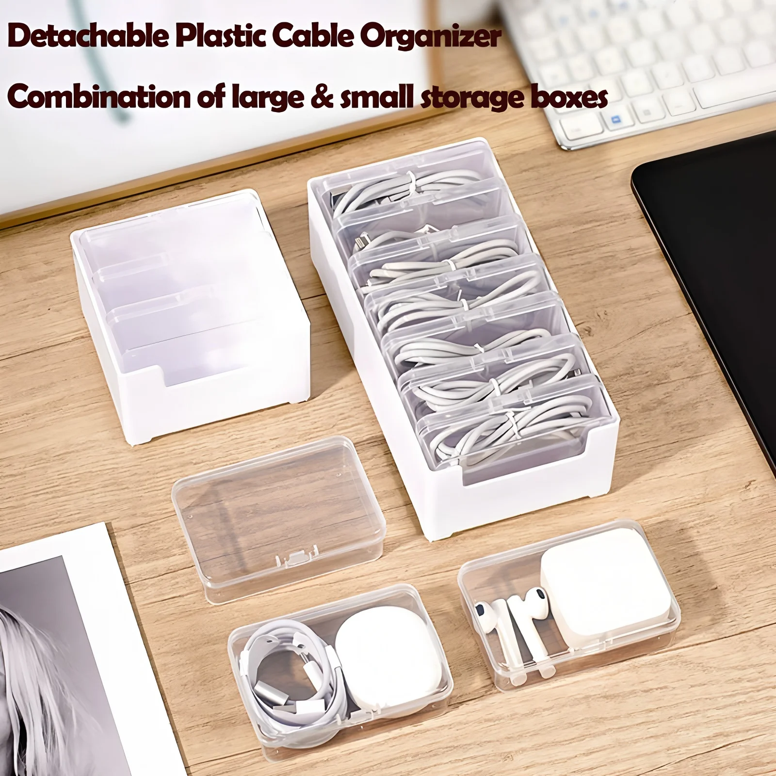Durable Plastic Cable Organizer Storage Box for Office Supplies Mobile Device Management with Miscellaneous Loading Straps