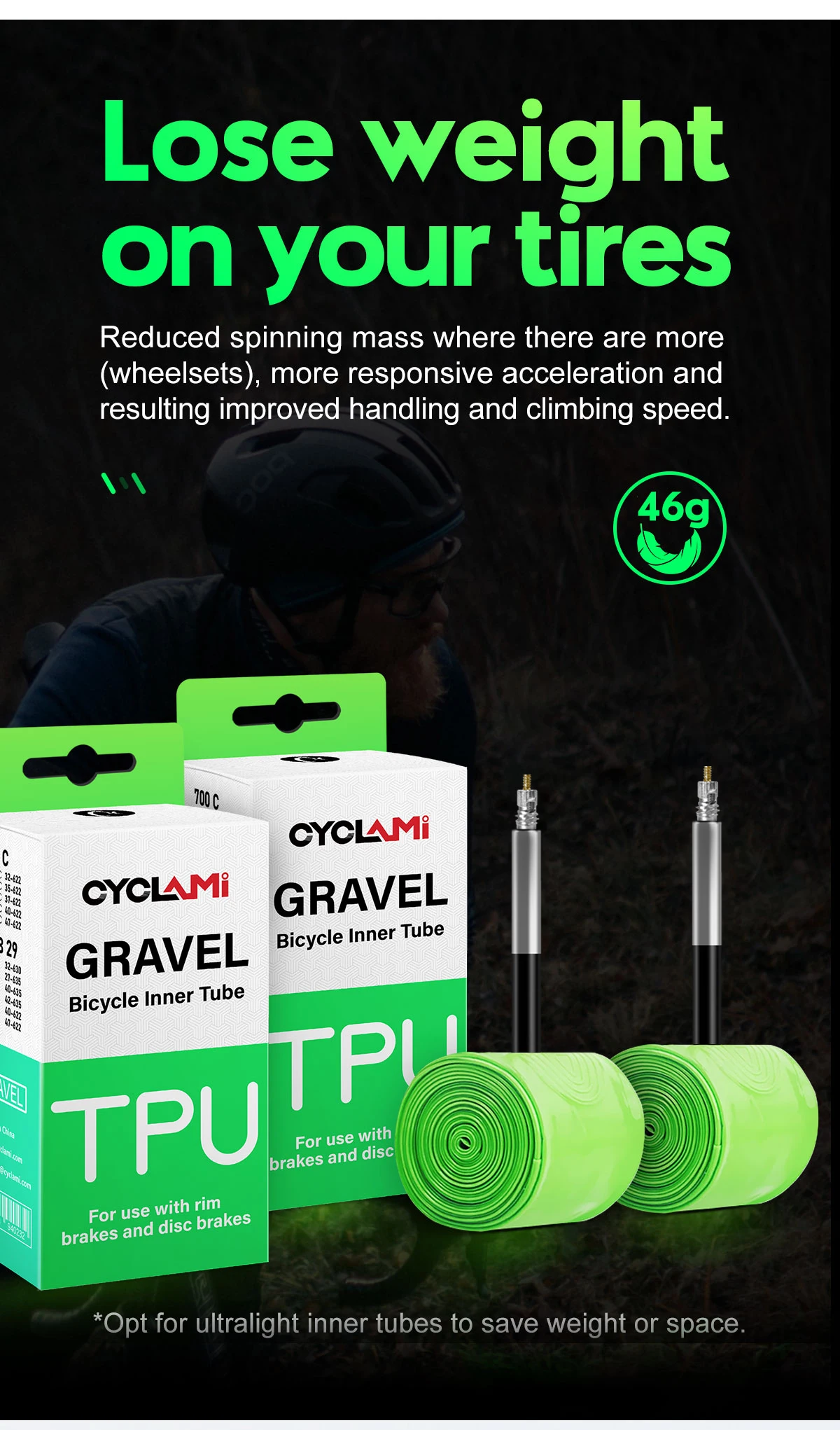 CYCLAMI Ultraleicht Rennrad MTB 29 Fahrrad TPU Innenrohr Reifen Französisch Ventil FV 45mm Für Gravel 700C 32C 35C 37C 40C 47C Super Licht – Detail 6