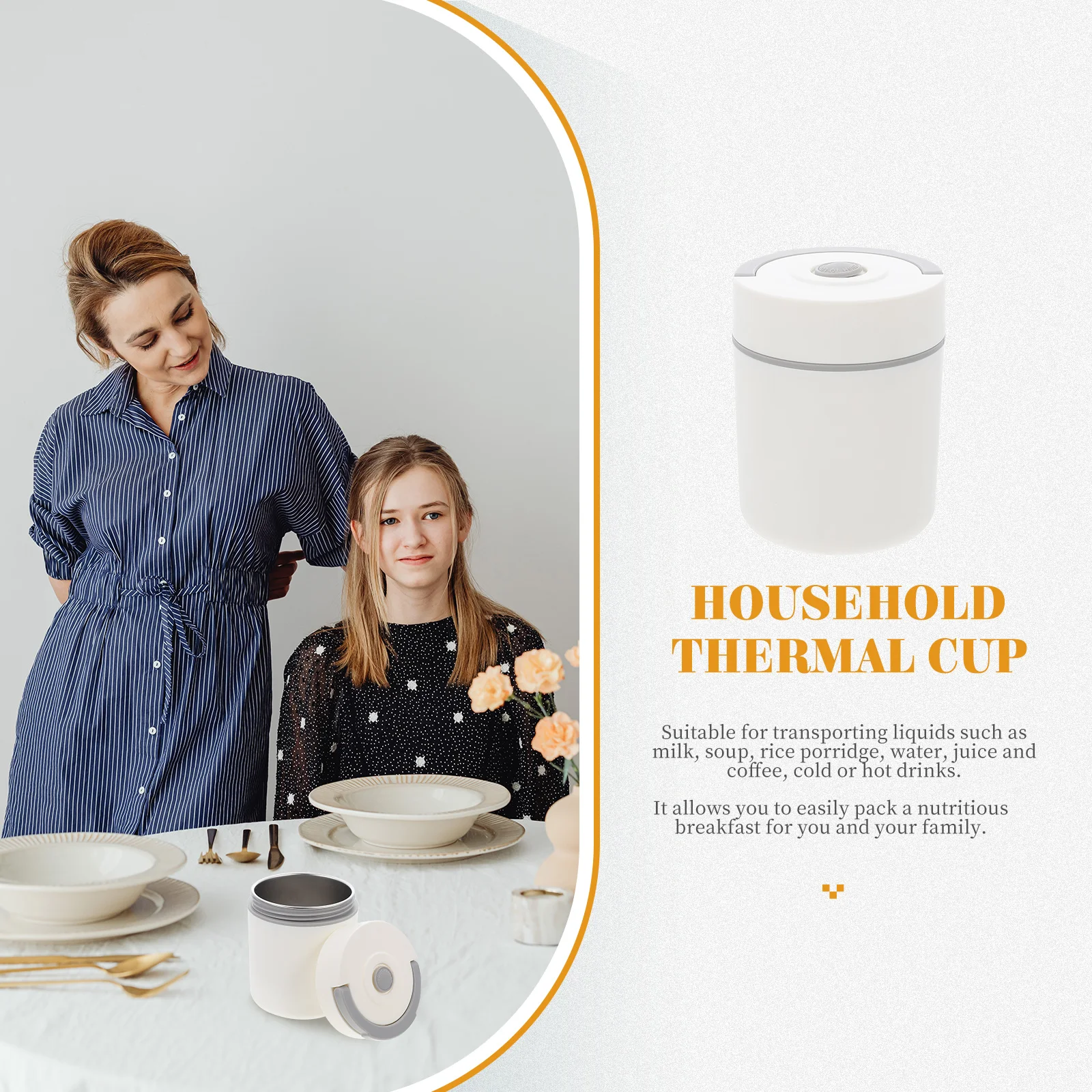 

304 Stainless Steel Insulated Milk Cup Leak-Proof Breakfast Folding Handle Portable Soup Cup for Home School