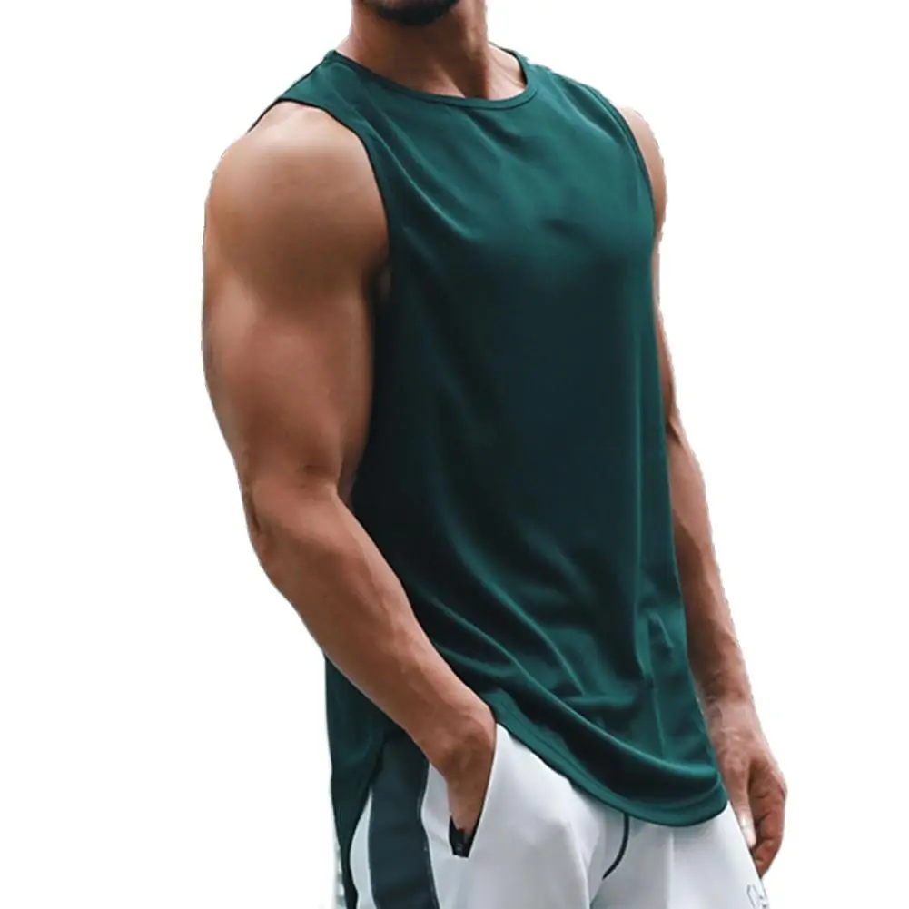 

Men's Sleeveless Hoodie, Solid Color, Casual O-neck, Polyester, Quick-Dry, Summer Loose Fitness Top, Workout Tank.
