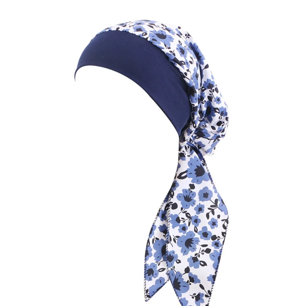 

New Pre-Tied Turban Hat Flower Print Adjustable Muslim Hijab Headwear Sleep Chemo Cap Women