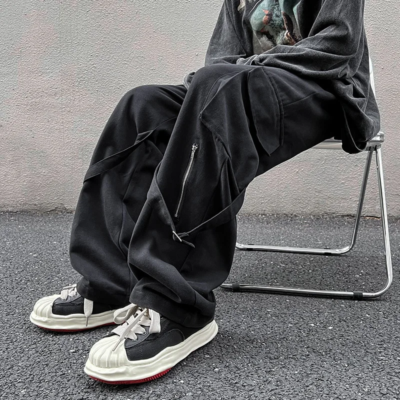 Cargo Pants Men American Punk Style Hip Hop Multi Pockets Mopping All-match Zipper Streetwear Harajuku Males Trousers College