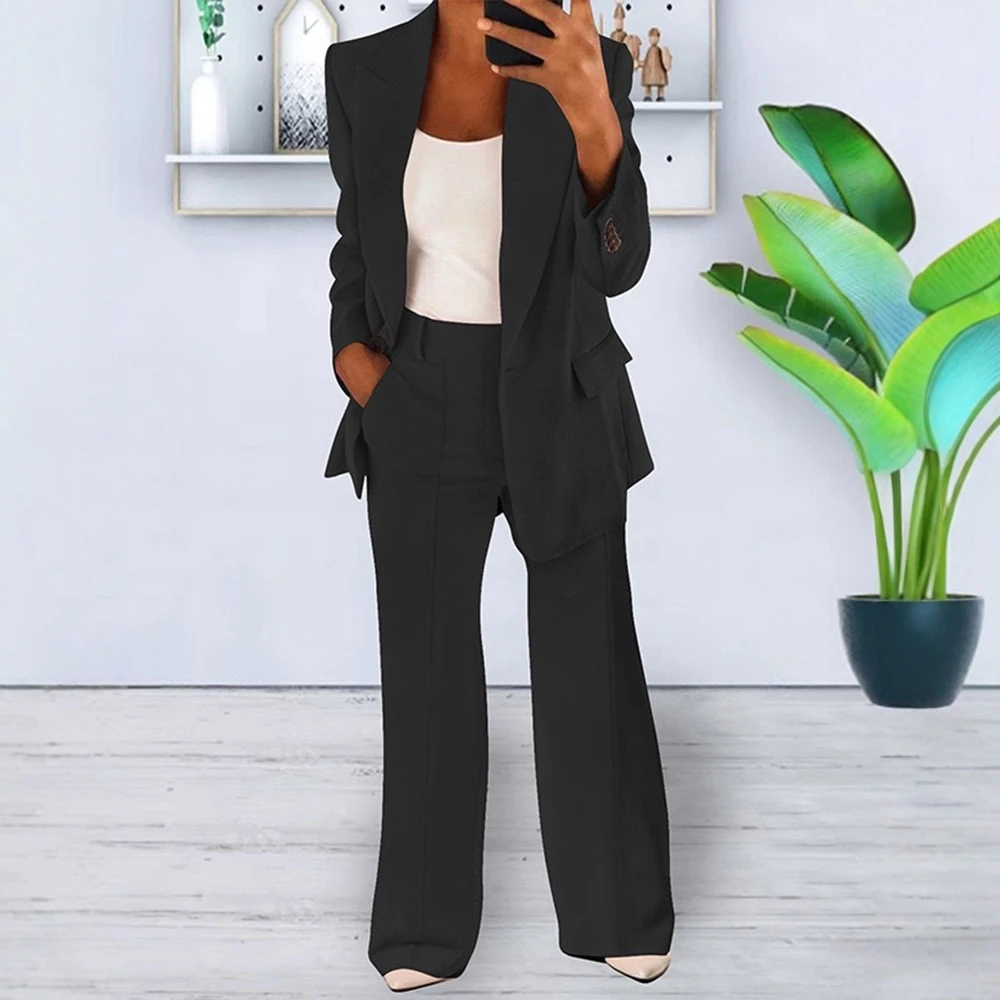 سترة نسائية كاجوال للأعمال 2025 باللون الرمادي الفاتح مفتوحة من الأمام مع بنطلون عالي الخصر للارتداء اليومي المصقول