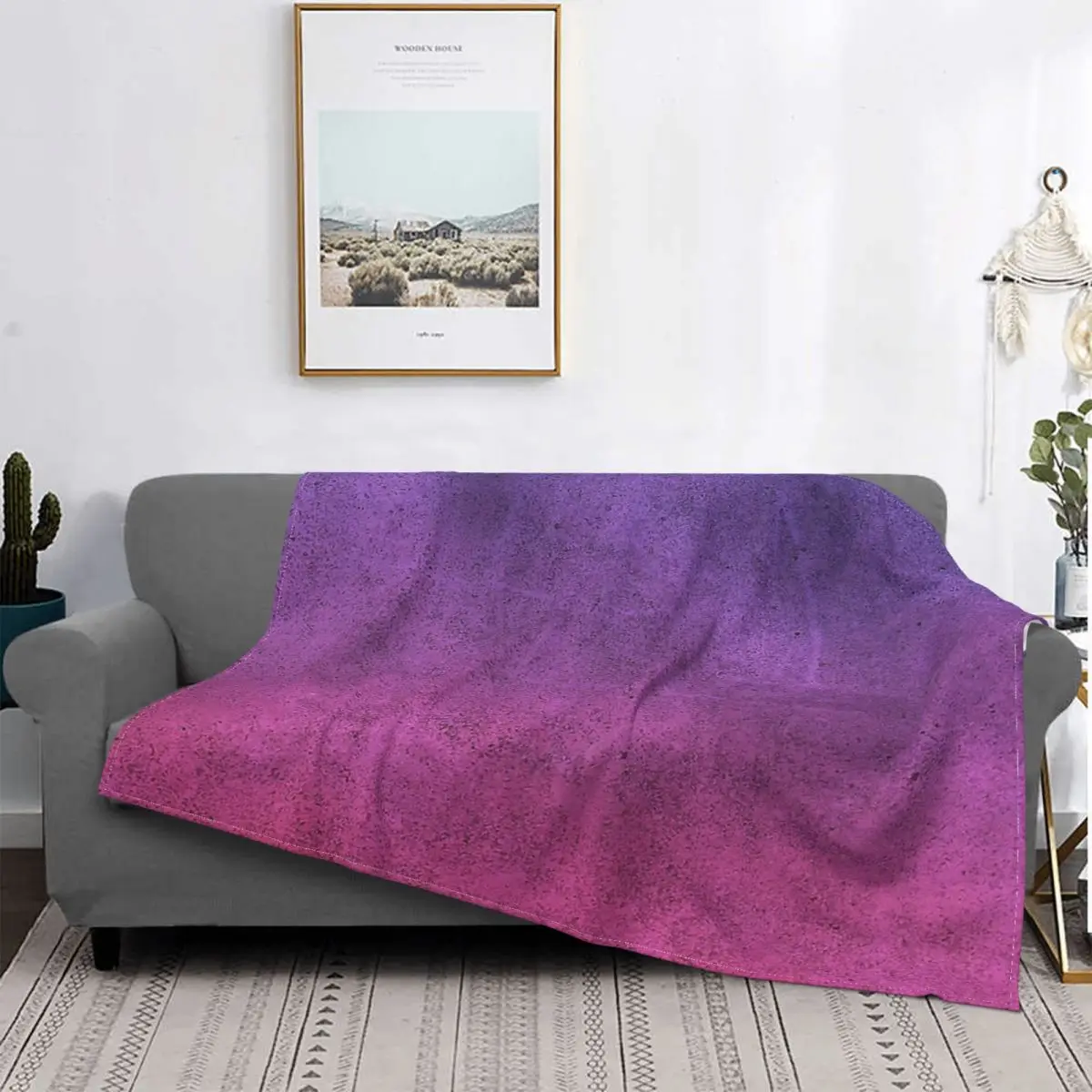 Gradient Colorful Blanket Fleece Plush All Season Breathable Lightweight Thin Pink Purple Throw Blankets For bed Rug Piece