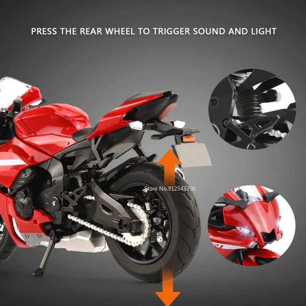 1/12 YAMAHA R1 Toy Motorcycle Model Alloy Diecast with Sound Light Rubber Tires Scale Model Motorcycle Toys for Kids Collection