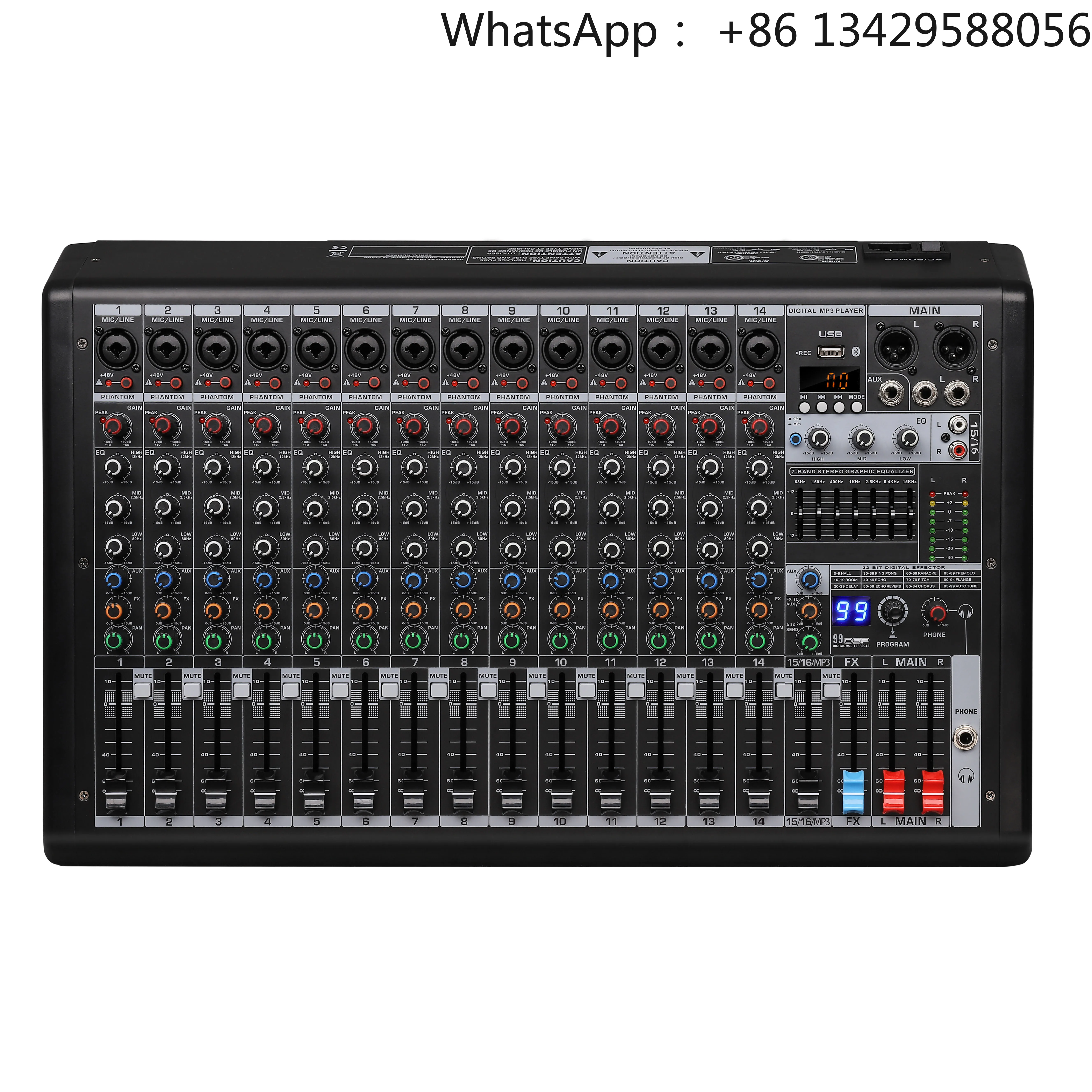CrossTop B16 14-Channel DJ Audio Mixer with USB Interface Selectable 48V 20Hz-20kHz Frequency Response Multiple Sound Effects