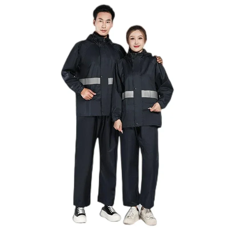 1Set Hooded Coat and Pant Rain Suit for Women Men Outdoor Waterproof Rain Gear with Reflective Strip Motocycle Riding Raincoat 13 S821beef9173640b096a99414ca247263b