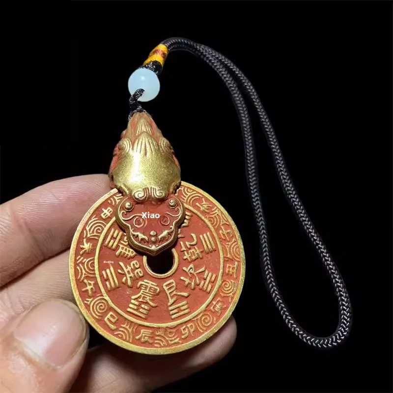 Chinese Style Good Luck Brass Mountain Ghost Coin Pixiu Pendant Auspicious Blessing Wealth Amulet Necklace Keychain Charm Feng