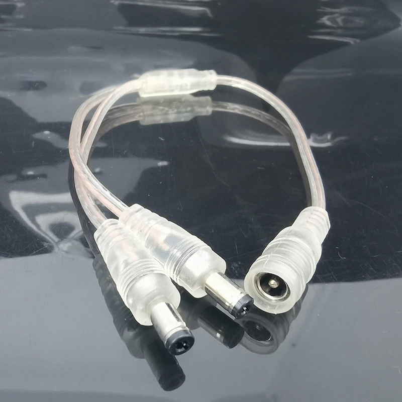 22awg transparent DC 1 female to 2male way cable 5.5x2.1 Power Splitter connector Plug extension cord for neon led strip light c