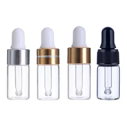 Gotero de vidrio transparente para aceite esencial de aromaterapia, botella de pipeta líquida para ojos, tapa plateada, gota de reactivo, 1/2/3/5 ML, 5 uds.