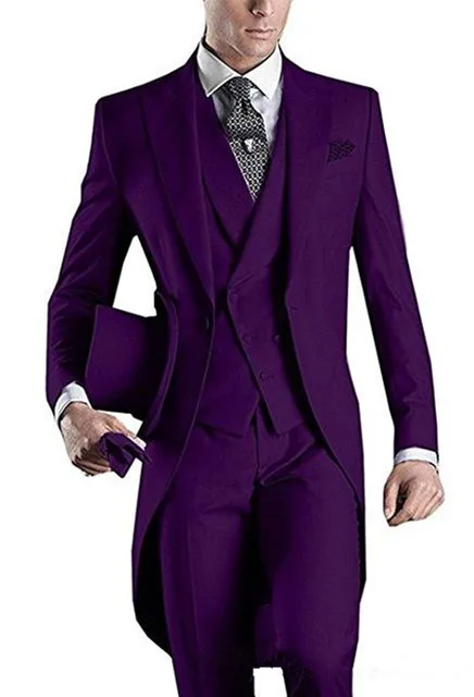 

Classic Long Bridegroom Tuxedo Formal Custom Design Tailcoat Men Party Groomsmen Suits For Wedding Tuxedos Jacket+Pants+Vest