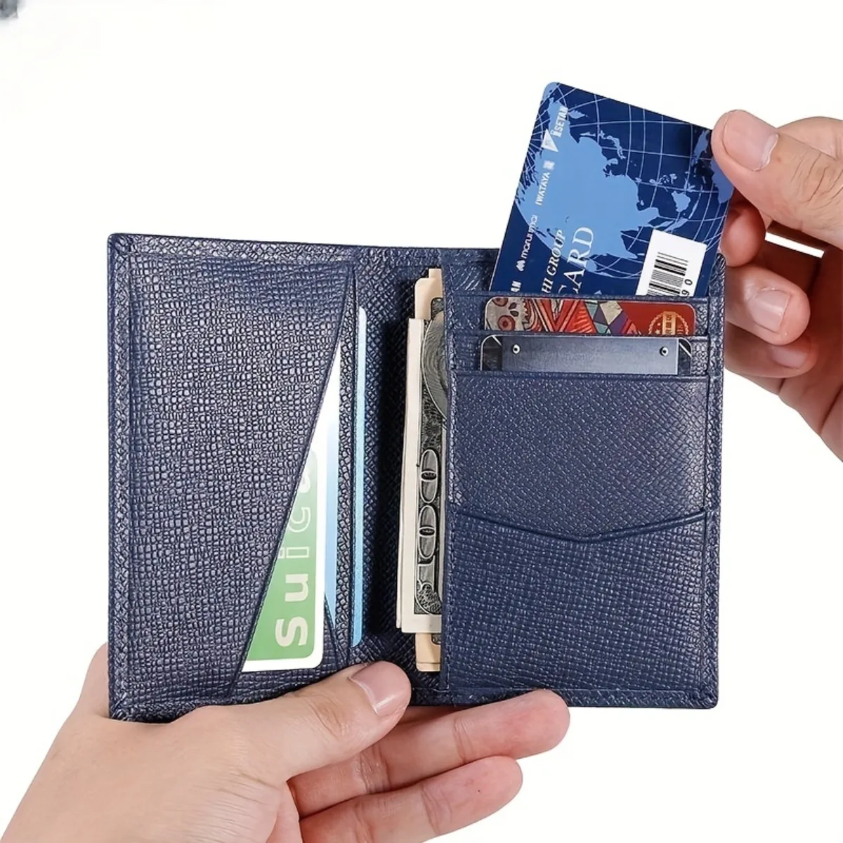 Casual Thin Cowhide Genuine Leather Men's Card Holder, Minimalist RFID Blocking Bifold Small Wallet