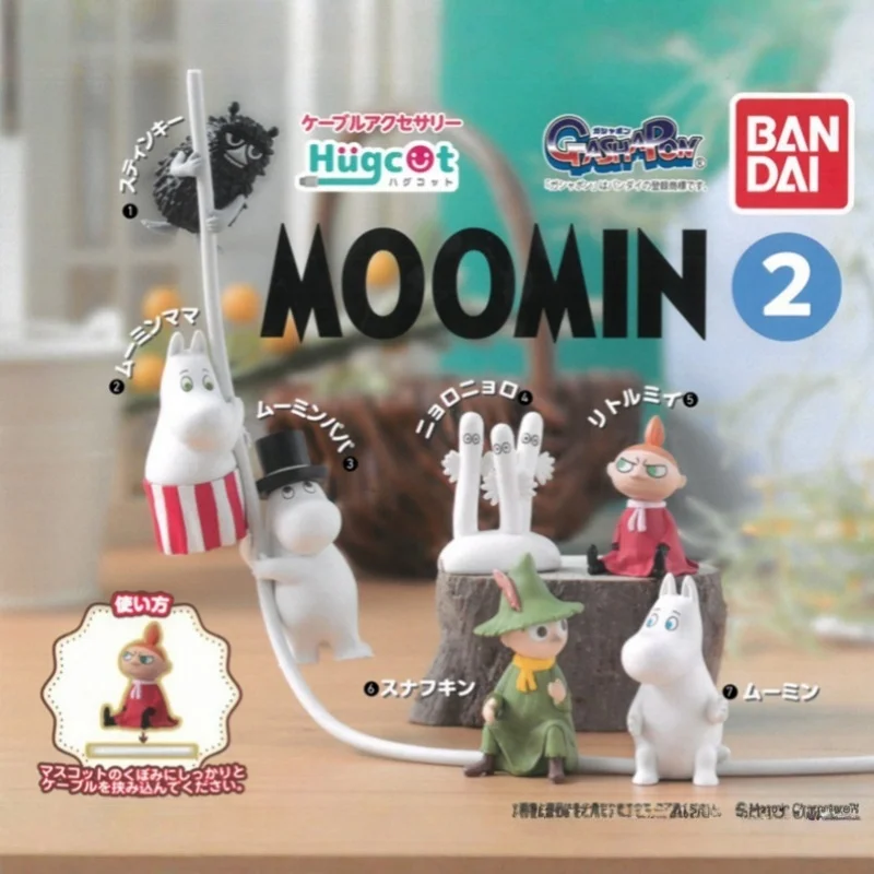 BANDAI oficial Gacha Moumin familia Mini muñeca Cable de datos estatuilla decorativa caja ciega de moda Amei Shilich juguete coleccionable