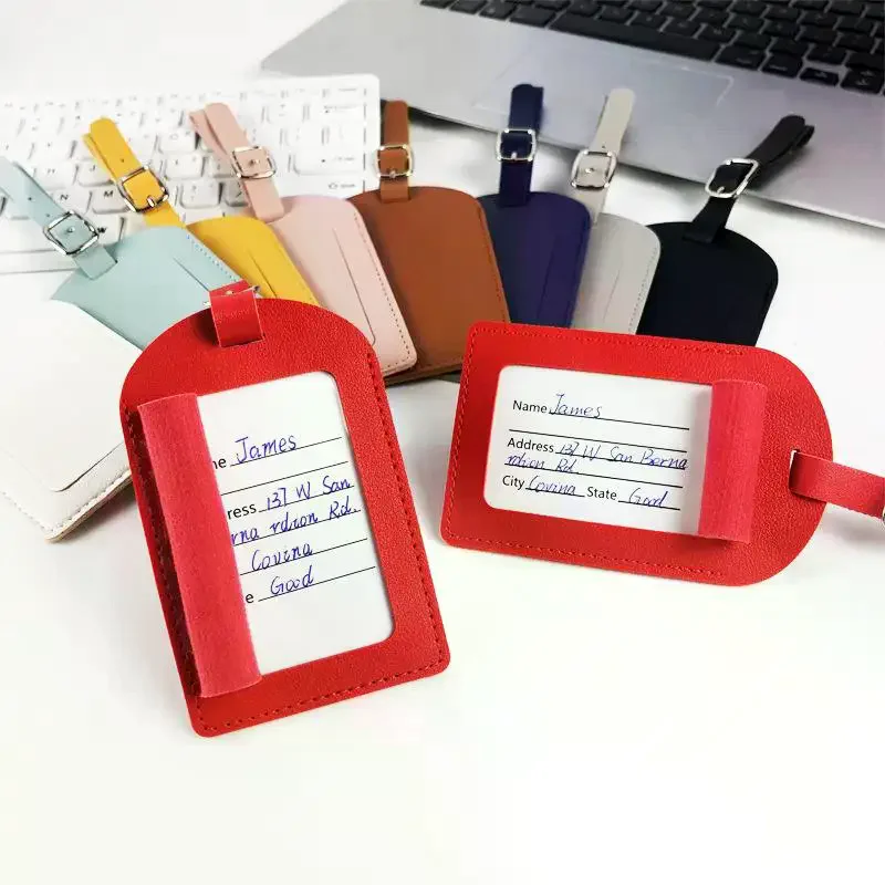Suitcase Identifier Label Baggage PU Leather Boarding Bag Tag Name ID Address Holder Accessorie Travel Luggage Tag For Women Men