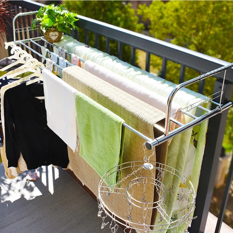 

Stainless Steel Window Railing Drying Rack Household Folding Cloth Hanger Movable AirDrying Solution SpaceSaving Efficient