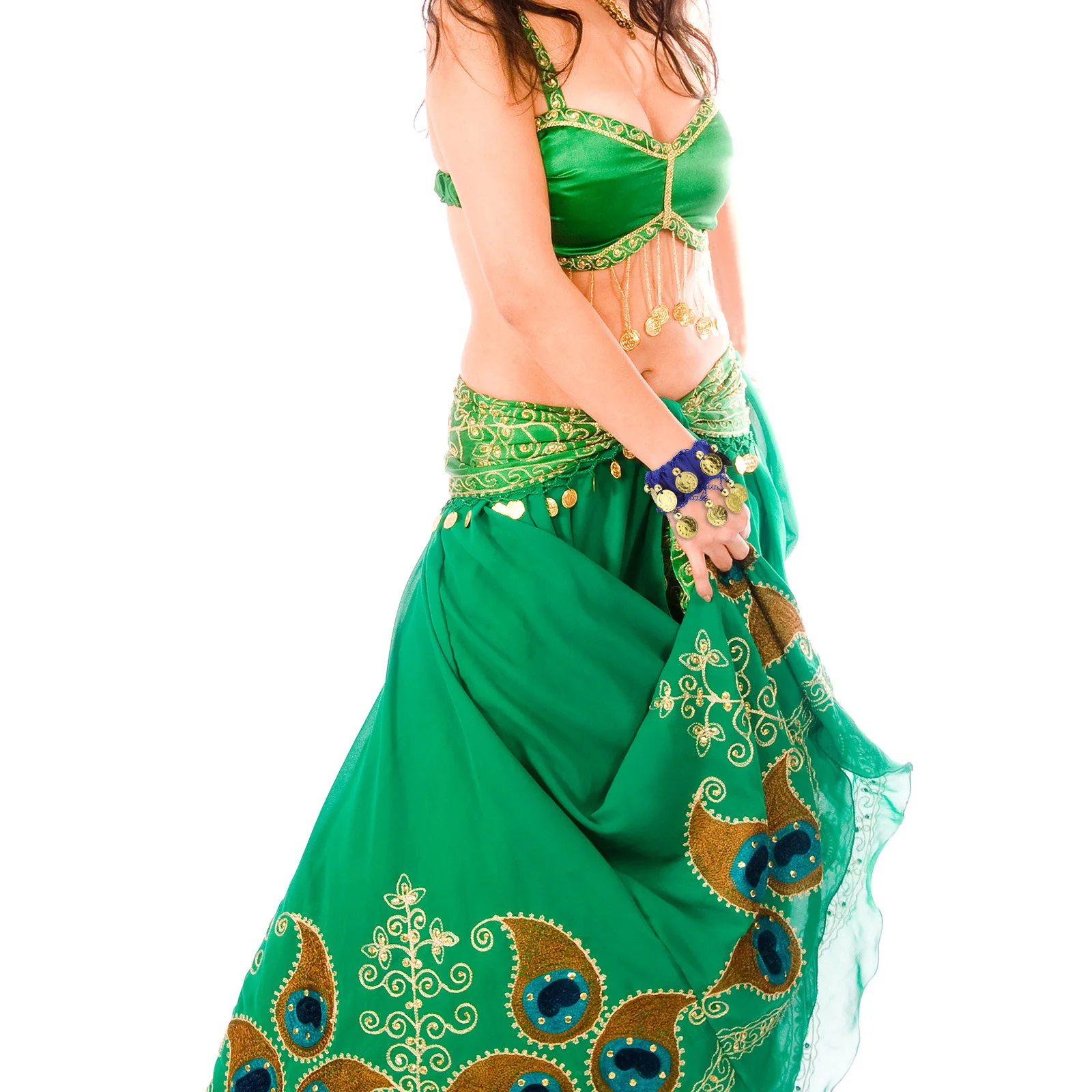 Belly Dance Arm Bracelets Set for Women Red and Blue Sequins Indian Dancer Jewelry Novelty Bracelet with Bells Party Accessory