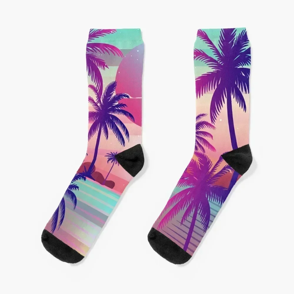 

Sunset Palm Trees Vaporwave Aesthetic Socks Antiskid soccer New year's anti-slip Socks Women's Men's