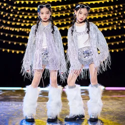 Jazz Dance Costume Girls Sequin Tassels Coat Shorts Kids Hip Hop Performance Sets Catwalk Fashion Wear Festival Outfits BL14535
